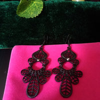E0551_Lovely black metal danglers with delicate craft work (medium size hanging)