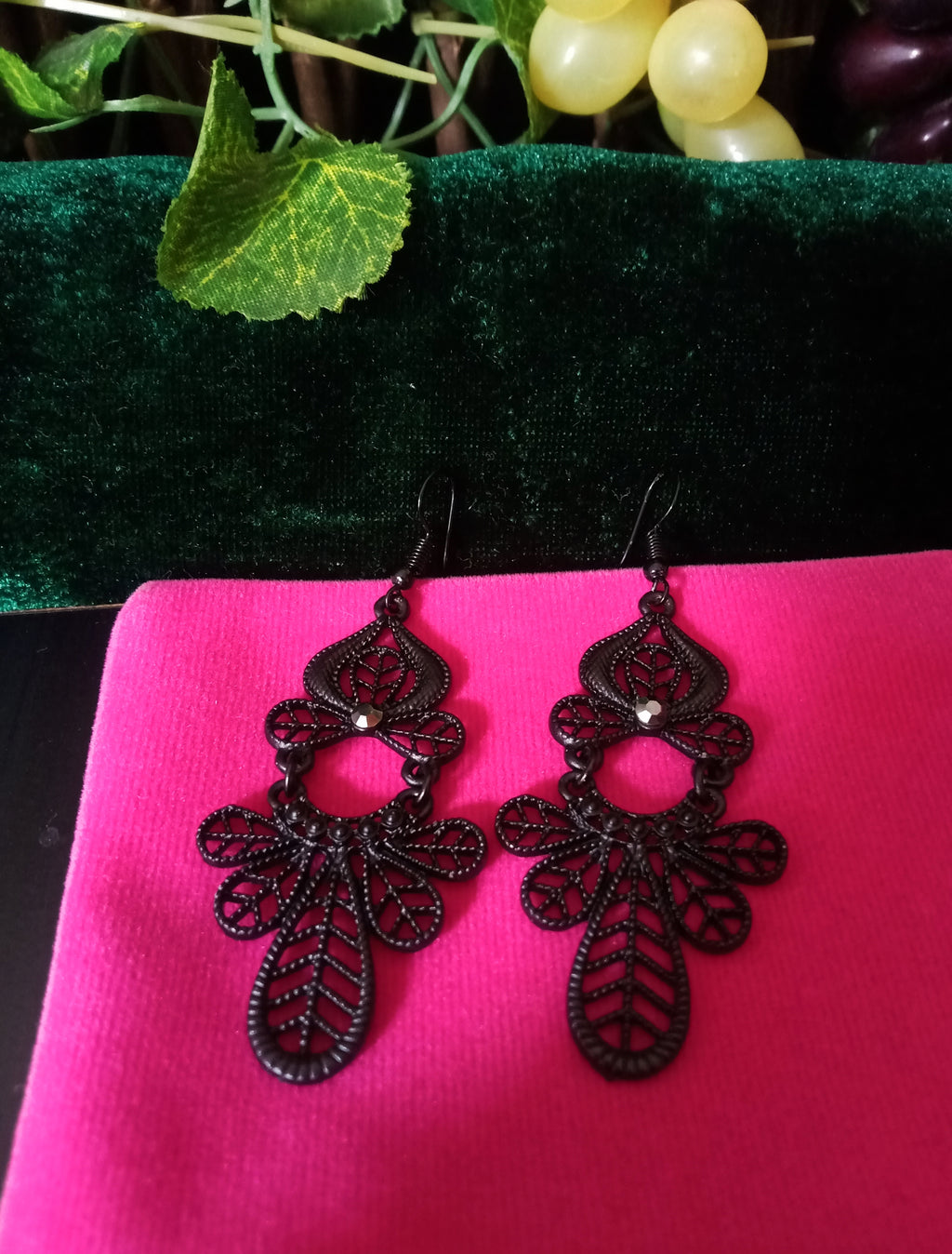 E0551_Lovely black metal danglers with delicate craft work (medium size hanging)