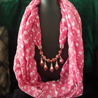 P05_Lovely Soft Pink Colored Polka dot Pendant Scarf with a touch of Glossy beads.