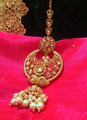 M02_Gorgeous American diamond studded Gold base color Maang Tika.