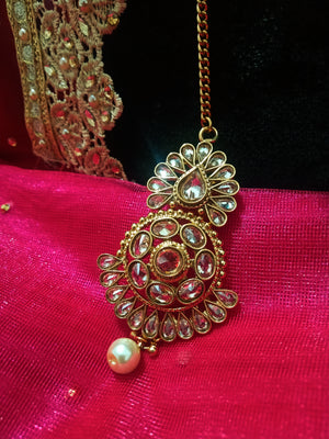 M03_Gorgeous American diamond studded Gold base color Maang Tika.