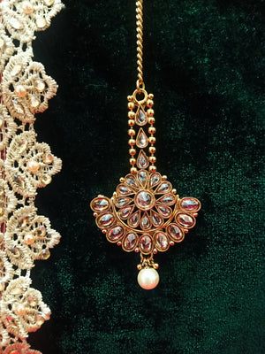 M04_Gorgeous American diamond studded Gold base color Maang Tika.