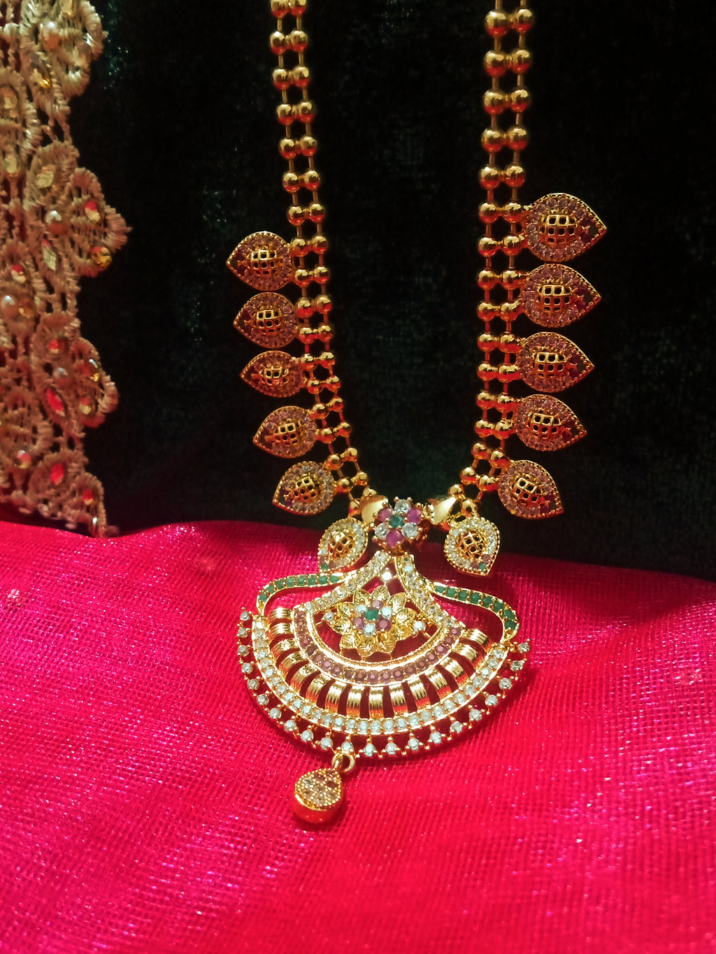 N0190 Elegant Micro Gold plated Necklace with delicate work of broad p SwagQueen
