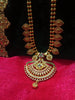 N0190_Elegant Micro Gold plated Necklace with delicate work of broad pendant studded with American Diamond stones with a touch of Precious pink & green ruby stones.