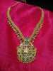 N0191_Elegant Micro Gold plated Necklace with delicate work of lakshmi design pendant studded with a touch of Precious pink & green ruby stones.