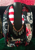 P034_Beautiful Soft red & black pattern pendant scarf with glossy beads.