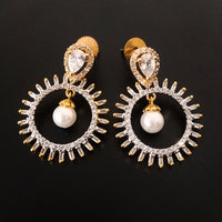 E0568_Premium American Diamond hoop earrings with a touch of pearl drop.