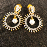 E0568_Premium American Diamond hoop earrings with a touch of pearl drop.