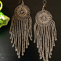 E0571_ Trendy chain drop danglers with disc shaped pattern embellished with beads(Long hanging)
