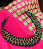 N0256_Trendy Crafted Glossy green bead necklace with delicate craft work.