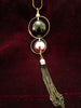 N0259_Glossy Bead necklace with sleek chain with a touch of chain drops.