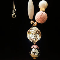 N0258_Trendy long dazzling stone work necklace with a touch of lovely beads with a woolen ball along with a sleek chain.
