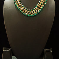 N0256_Trendy Crafted Glossy green bead necklace with delicate craft work.