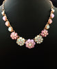 N0254_Trendy flower design necklace studded with multi color glossy stones with delicate stone work.