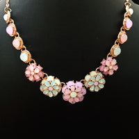 N0254_Trendy flower design necklace studded with multi color glossy stones with delicate stone work.