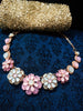 N0254_Trendy flower design necklace studded with multi color glossy stones with delicate stone work.