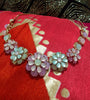 N0254_Trendy flower design necklace studded with multi color glossy stones with delicate stone work.