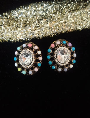 E0574_Classy stone studs with a touch of multi color stones.
