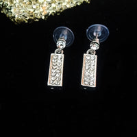 E0578_Trendy silver tone rectangular shape earring studded with dazzling stones(medium size hanging)