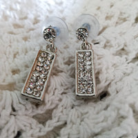 E0578_Trendy silver tone rectangular shape earring studded with dazzling stones(medium size hanging)