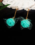 E0588_Lovely crafted blue rose design earrings (medium size hanging)