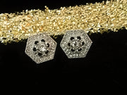 E0587_Trendy hexagon shaped studs embellished with stones.