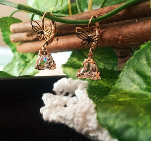 E0606_Lovely golden color butterfly designed earring with a triangular drop of stone(ear drop hanging)
