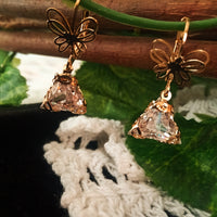E0606_Lovely golden color butterfly designed earring with a triangular drop of stone(ear drop hanging)