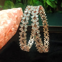 B0173_S_Elegant Rose gold flower design crafted bangles studded with American Diamond stones.