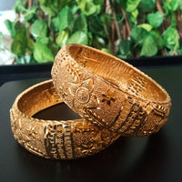 B0172_Gorgeous Crafted Gold plated broad bangles with beautiful delicate work.