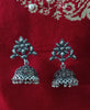 E0615_Lovely German Silver oxidized crafted jumkas with flower and leaf design with a touch of beads (ear drop hangings).