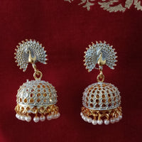 E0617_Lovely German Silver oxidized crafted jumkas with peacock design with a touch of pearls(medium size hangings).