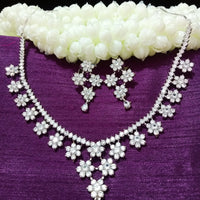 N0295_Elegant floral design American Diamond choker necklace set with a beautiful dazzling stone work.