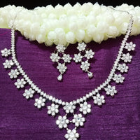 N0295_Elegant floral design American Diamond choker necklace set with a beautiful dazzling stone work.