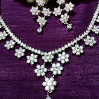 N0295_Elegant floral design American Diamond choker necklace set with a beautiful dazzling stone work.
