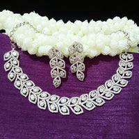 N0256_1 Beguiling crafted American Diamond stones engraved choker necklace set with delicate art work of leafy designs.