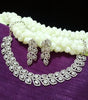N0256_1 Beguiling crafted American Diamond stones engraved choker necklace set with delicate art work of leafy designs.