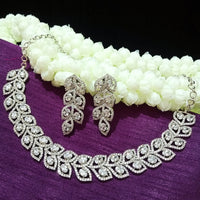N0256_1 Beguiling crafted American Diamond stones engraved choker necklace set with delicate art work of leafy designs.