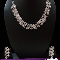 N0256_1 Beguiling crafted American Diamond stones engraved choker necklace set with delicate art work of leafy designs.