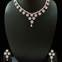 N0295_Elegant floral design American Diamond choker necklace set with a beautiful dazzling stone work.