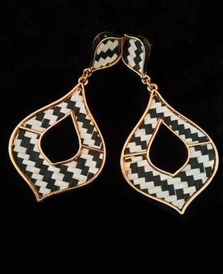 E0609_Classy knitted black & white pattern danglers with delicate craft work(medium size)