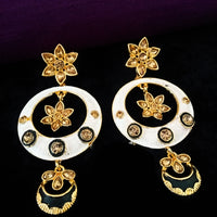 E0612_Gorgeous circular dangles with a delicate work of stones flower designs(long hanging)