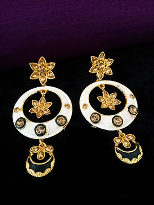 E0612_Gorgeous circular dangles with a delicate work of stones flower designs(long hanging)