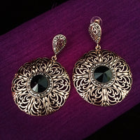 E0613_Gorgeous German silver oxidized dangles with a delicate designs with a touch of black stones(Medium size)