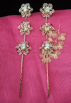 E0614_Lovely delicate flowery design chain drop hangings studded with a touch of stones(long hanging)