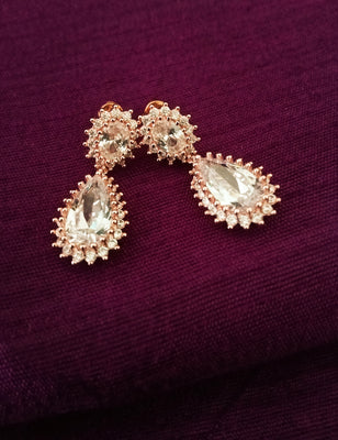 E0622_Elegant Rose Gold American Diamond ear drop hanging with delicate work.