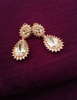 E0622_Elegant Rose Gold American Diamond ear drop hanging with delicate work.