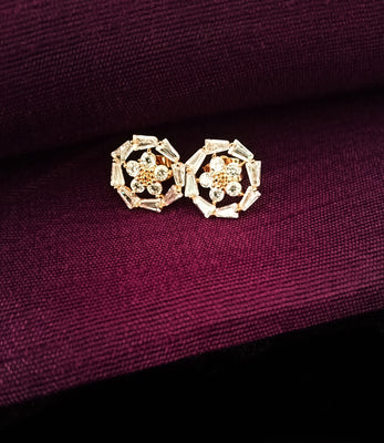 E0623_Elegant Rose Gold American Diamond flower design studs.