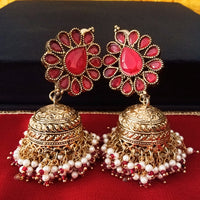 E0110_Gorgeous Meenakari jumka studded with semi precious red stones and small beads.