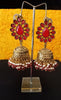 E0110_Gorgeous Meenakari jumka studded with semi precious red stones and small beads.